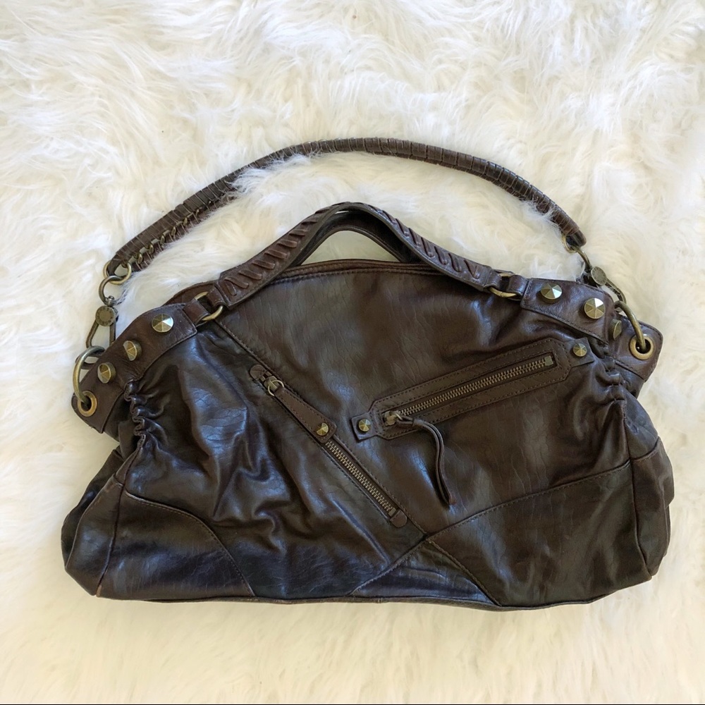 BCBG Maxazria Studded Leather Moto Purse Bag